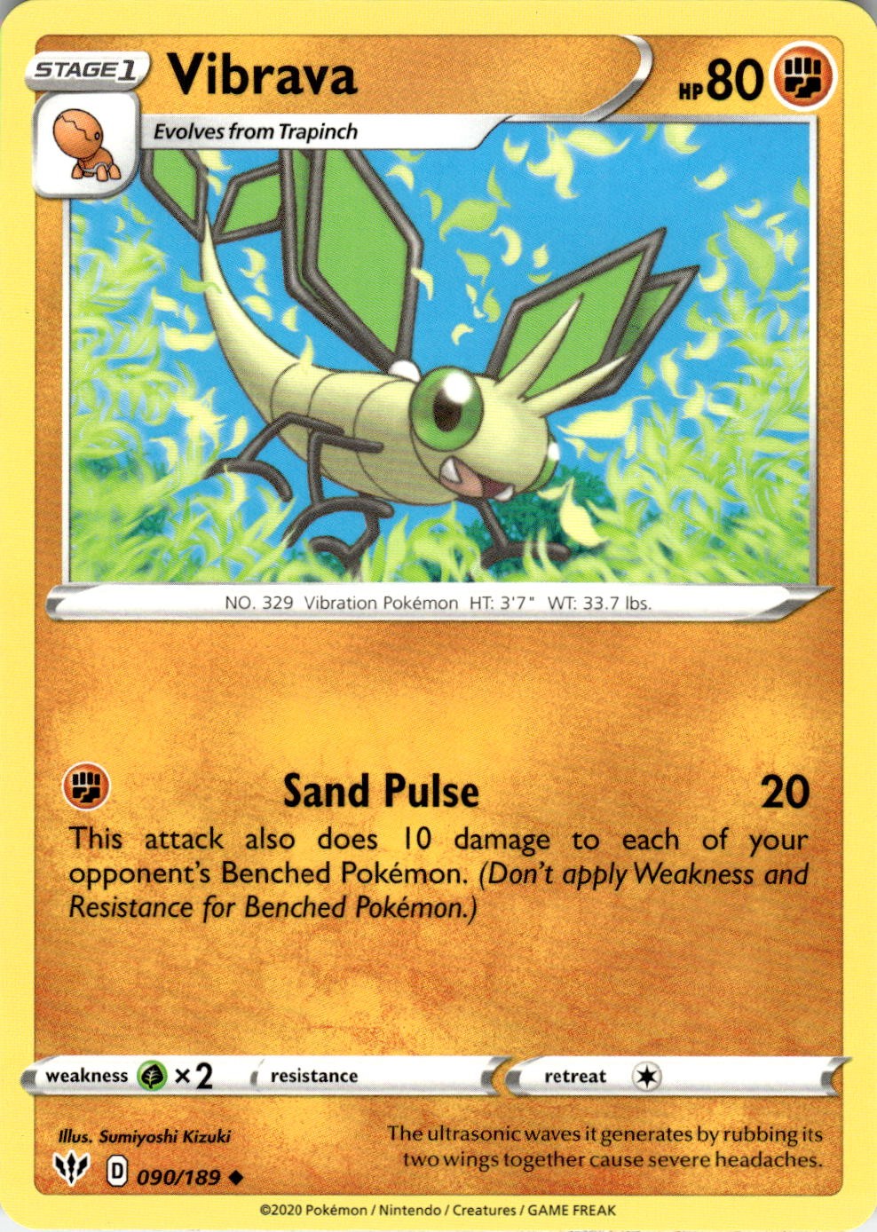 Vibrava 090/189 Uncommon Darkness Ablaze Pokemon Near Mint