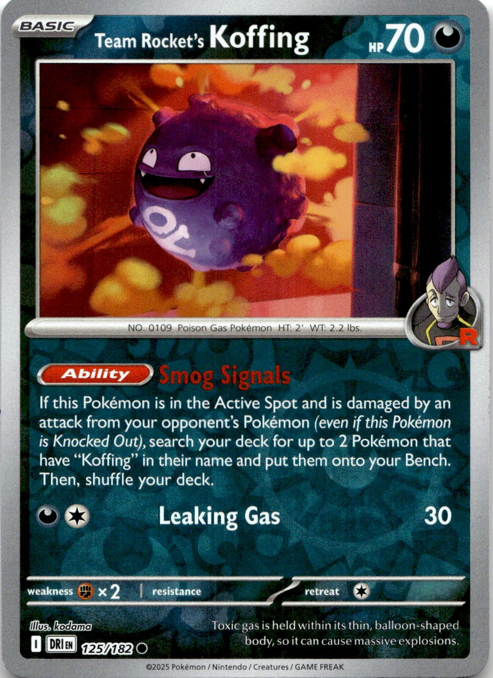 Team Rocket's Koffing 125/182 Common Destined Rivals Pokemon Reverse Holo NM