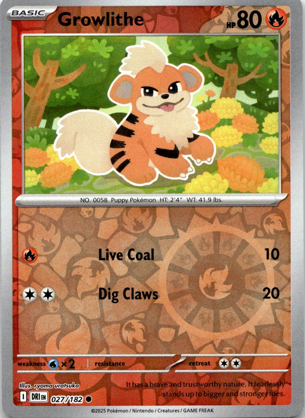 Growlithe 027/182 Common Destined Rivals Pokemon Reverse Holo Near Mint