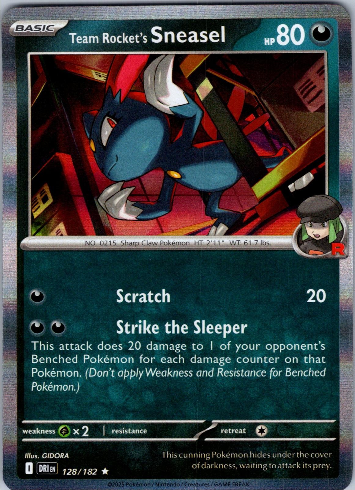 Team Rocket's Sneasel 128/182 Rare Destined Rivals Pokemon Holo Lightly Played