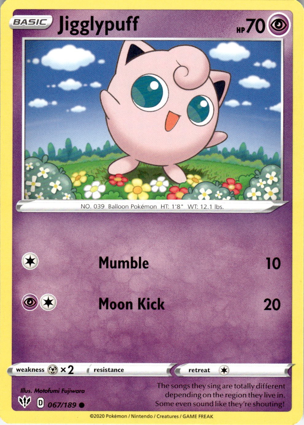 Jigglypuff 067/189 Common Darkness Ablaze Pokemon Lightly Played