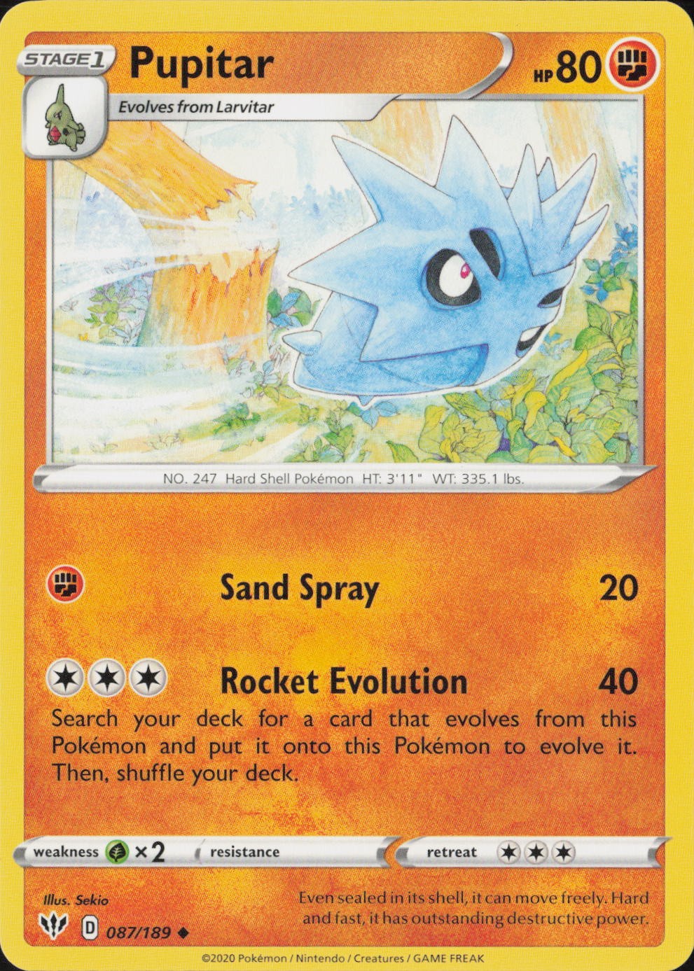 Pupitar Uncommon SWSH03: Darkness Ablaze 087/189 NM