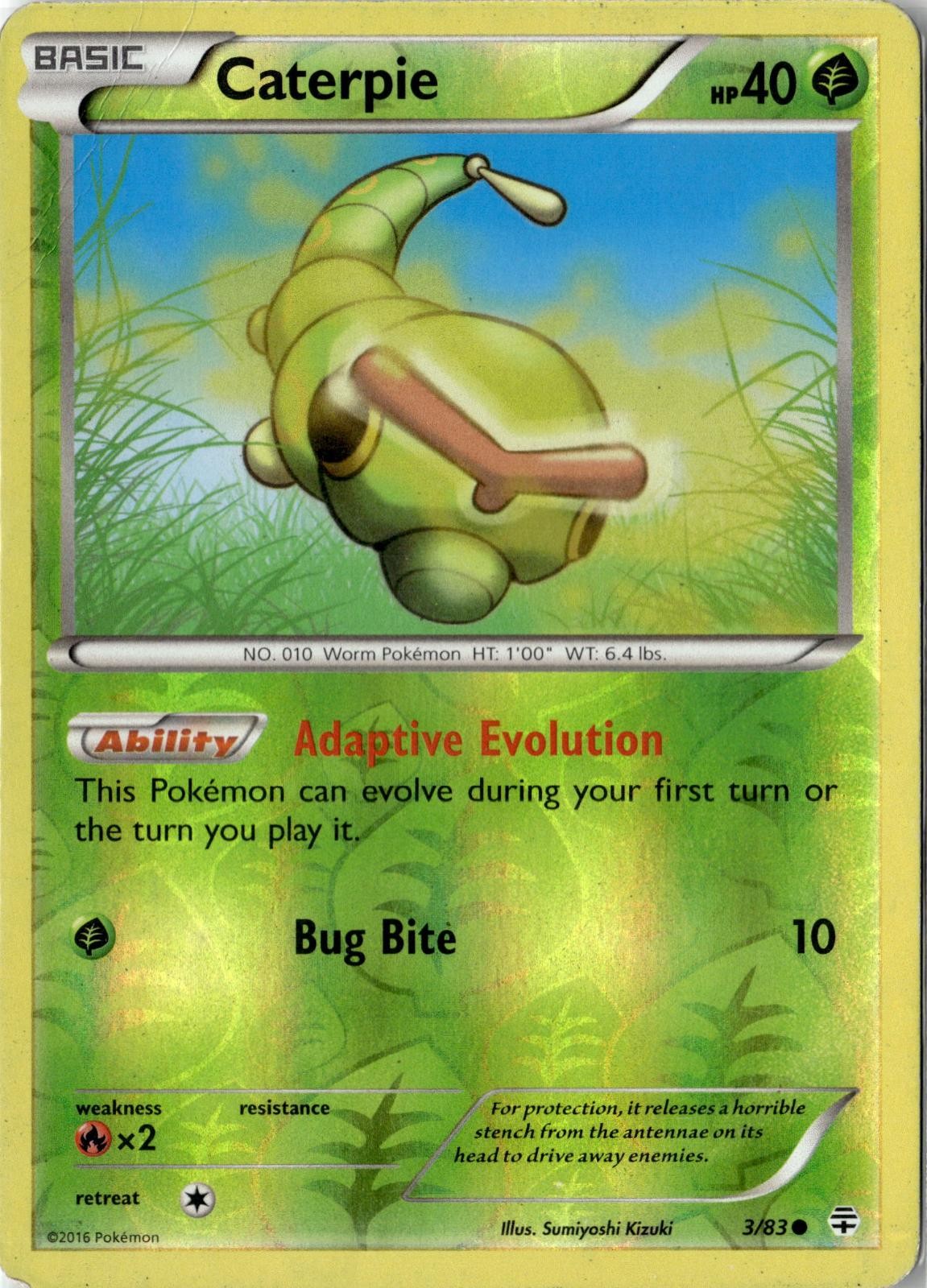 2016 POKEMON CATERPIE 3/83 COMMON GENERATIONS REVERSE HOLO HEAVILY PLAYED