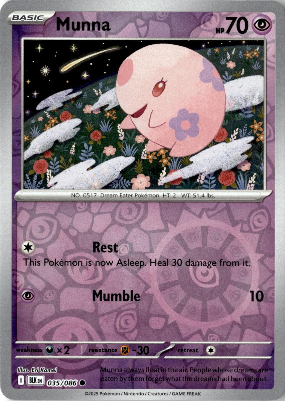 2025 POKEMON MUNNA 035/086 COMMON BLACK BOLT REVERSE HOLO NEAR MINT