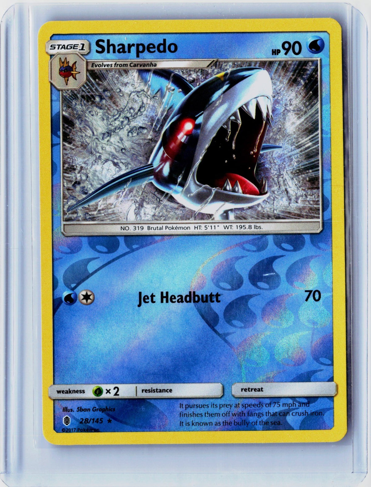 Sharpedo Reverse Holo Rare SM - Guardians Rising 28/145 NM