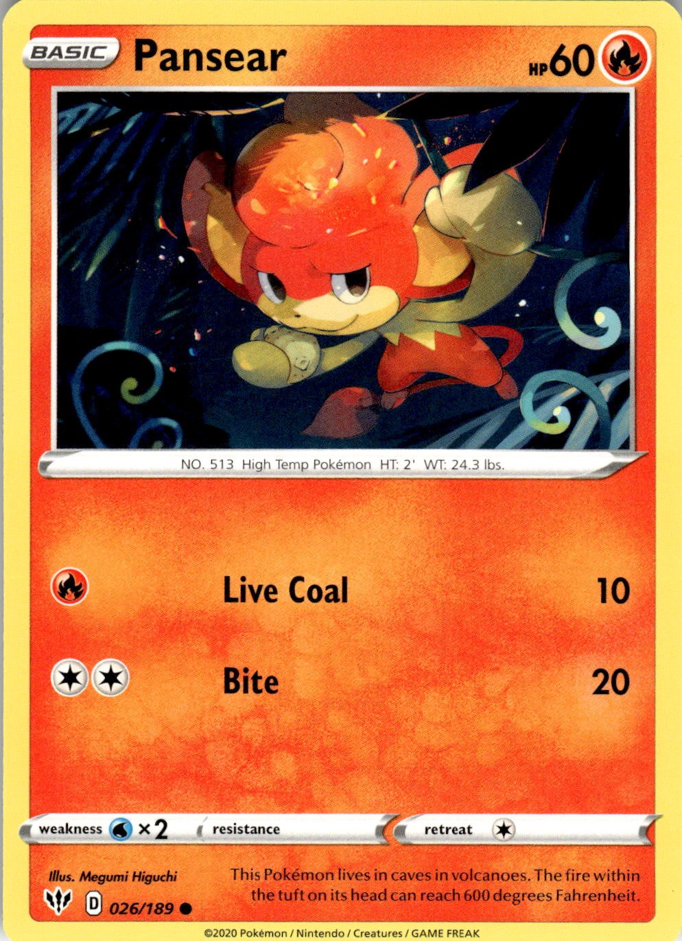 Pansear 026/189 Common Darkness Ablaze Pokemon Near Mint