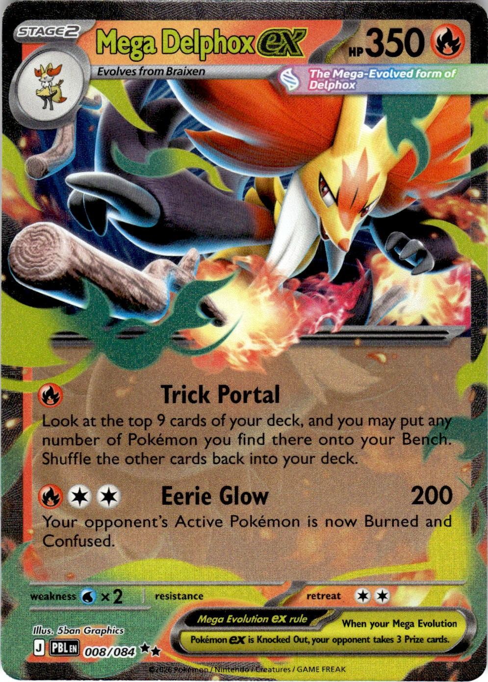 Mega Delphox ex 008/084 Double Rare Pitch Black Pokemon Holo Near Mint