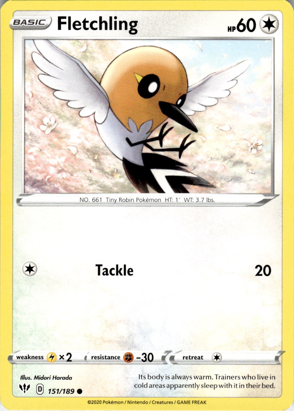 Fletchling 151/189 Common Darkness Ablaze Pokemon Near Mint