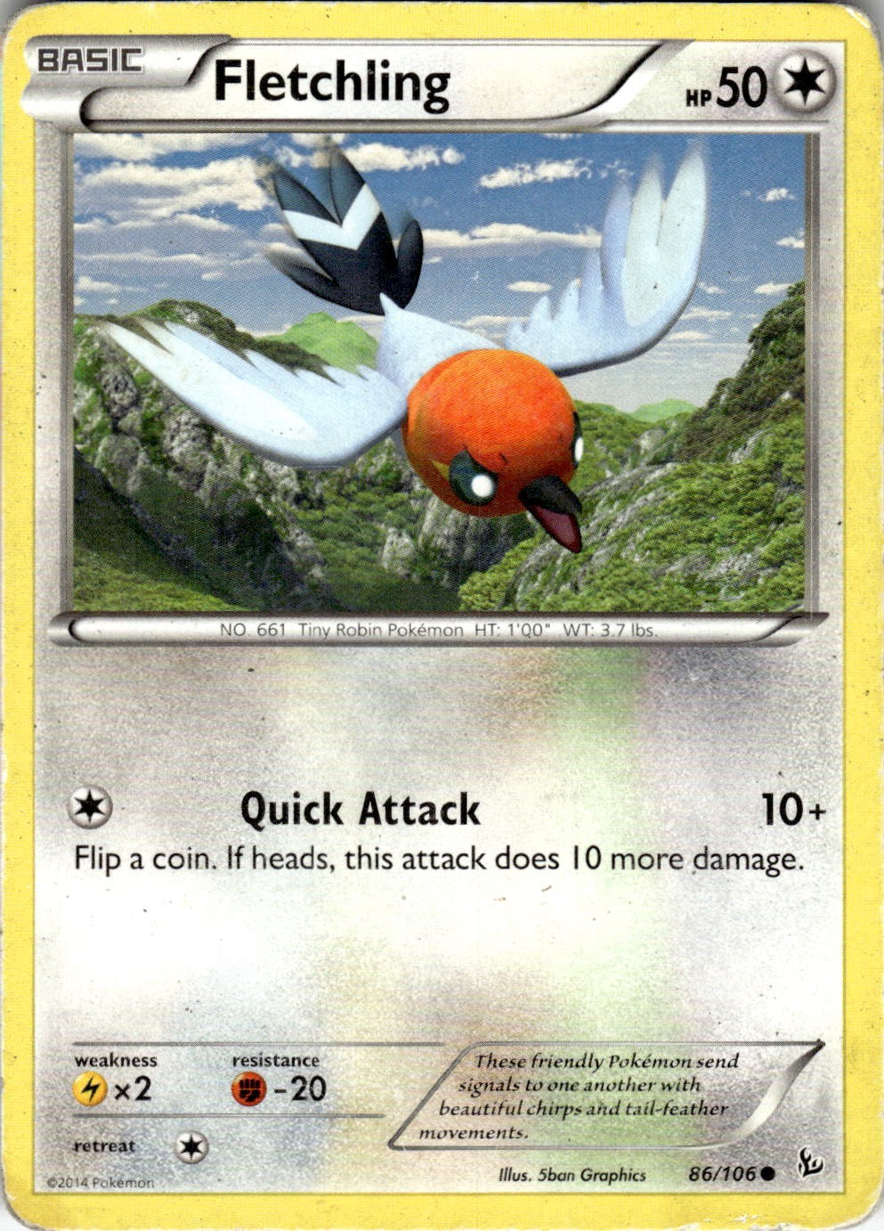 Fletchling 86/106 Common Flashfire Pokemon Near Mint