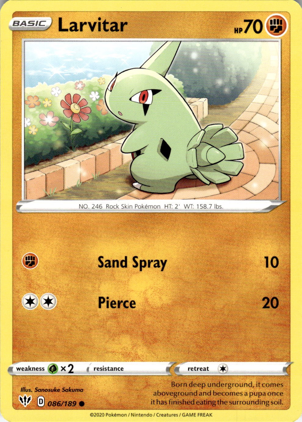 Larvitar 086/189 Common Darkness Ablaze Pokemon Near Mint