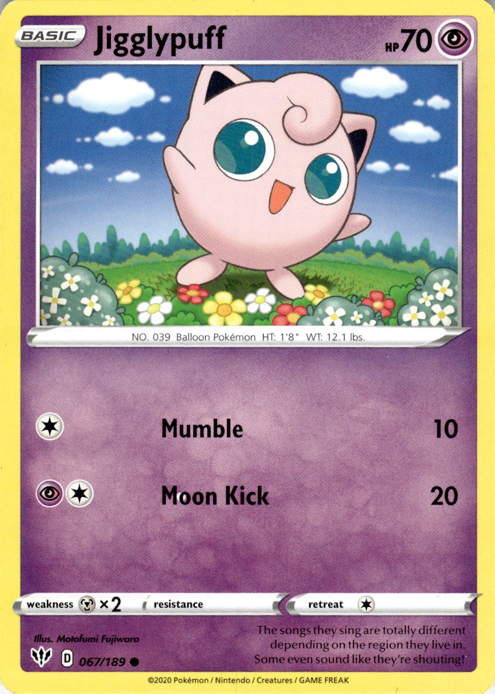 Jigglypuff 067/189 Common Darkness Ablaze Pokemon Near Mint