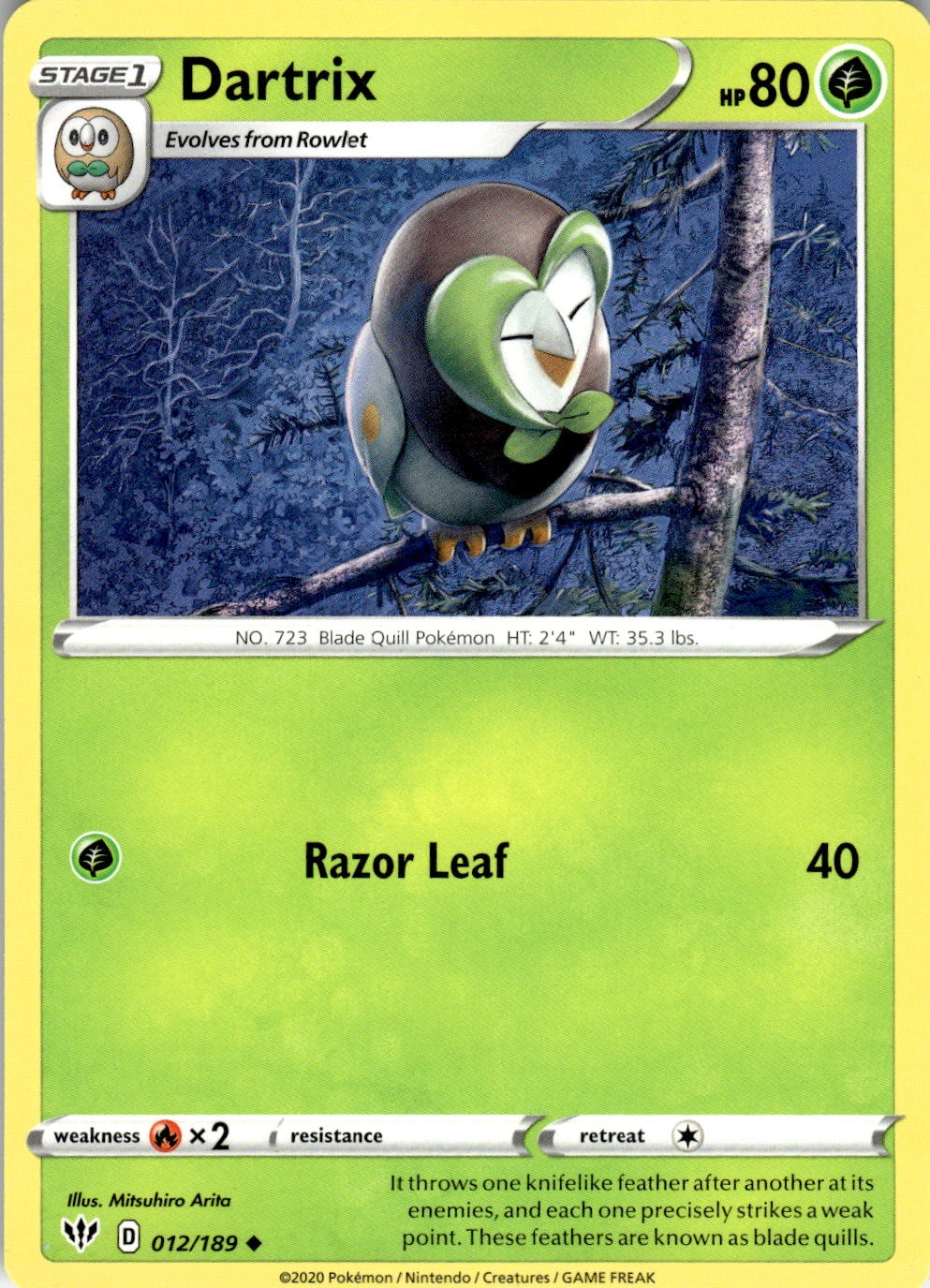 Dartrix 012/189 Uncommon Darkness Ablaze Pokemon Near Mint