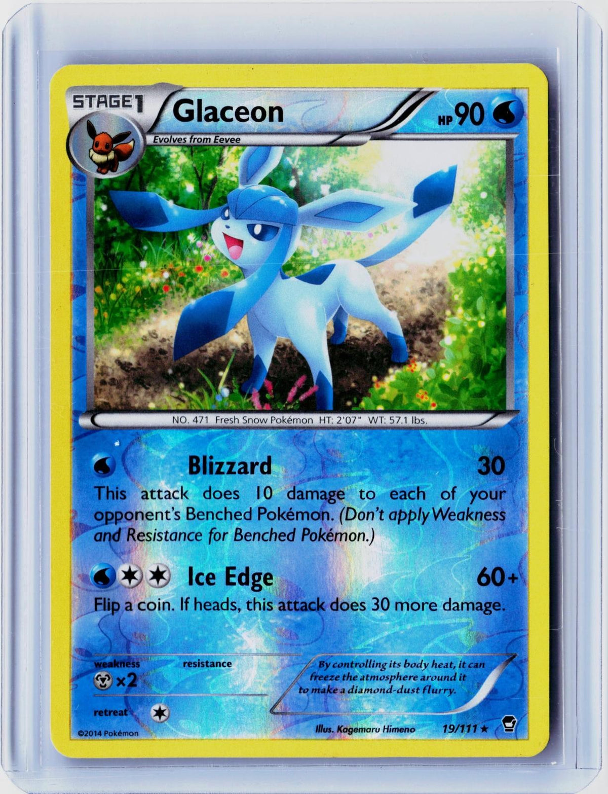 2014 POKEMON GLACEON 19/111 RARE FURIOUS FISTS REVERSE HOLO NEAR MINT