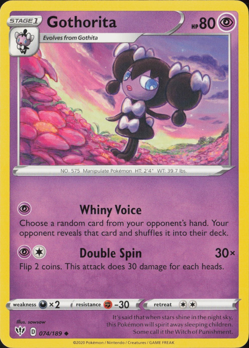 Gothorita Uncommon SWSH03: Darkness Ablaze 074/189 NM