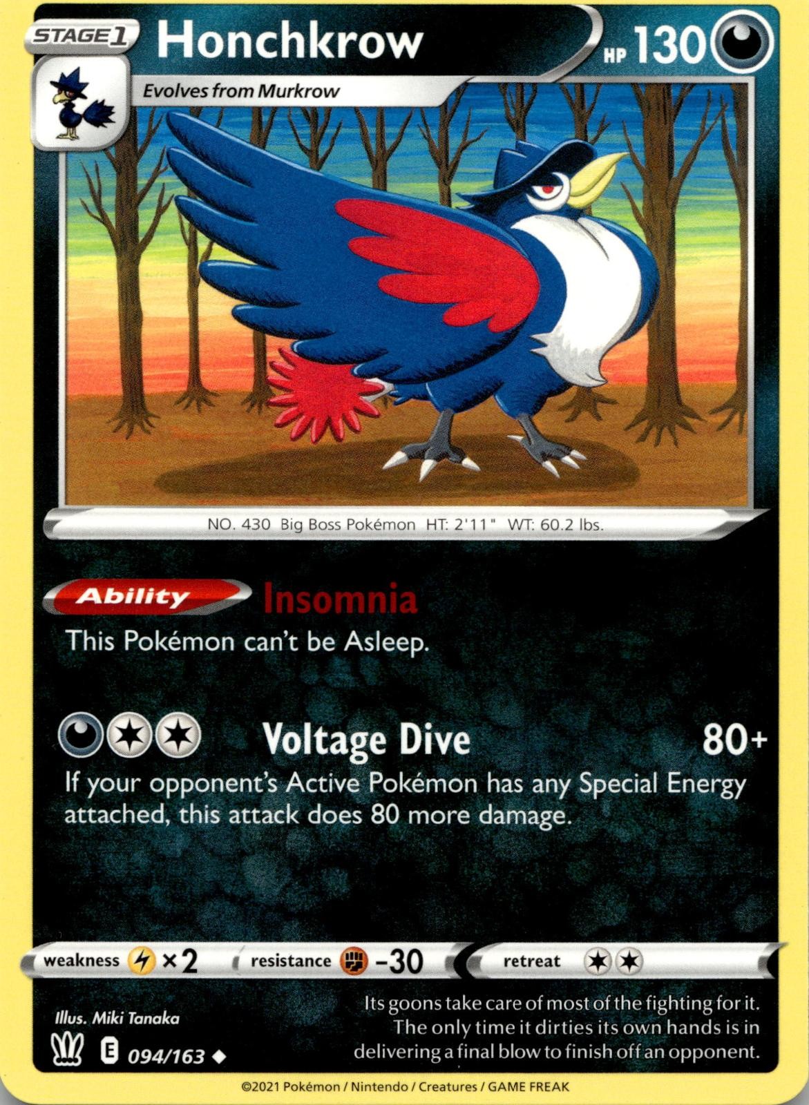 Honchkrow 094/163 Uncommon Battle Styles Pokemon Near Mint