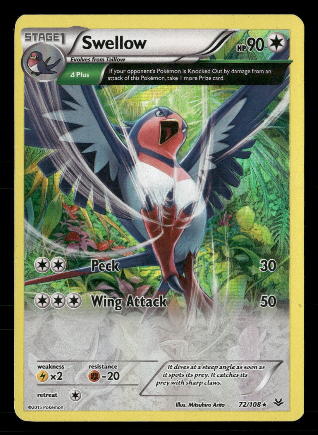 Swellow (72 Delta) Holo Rare XY - Roaring Skies 72/108 NM
