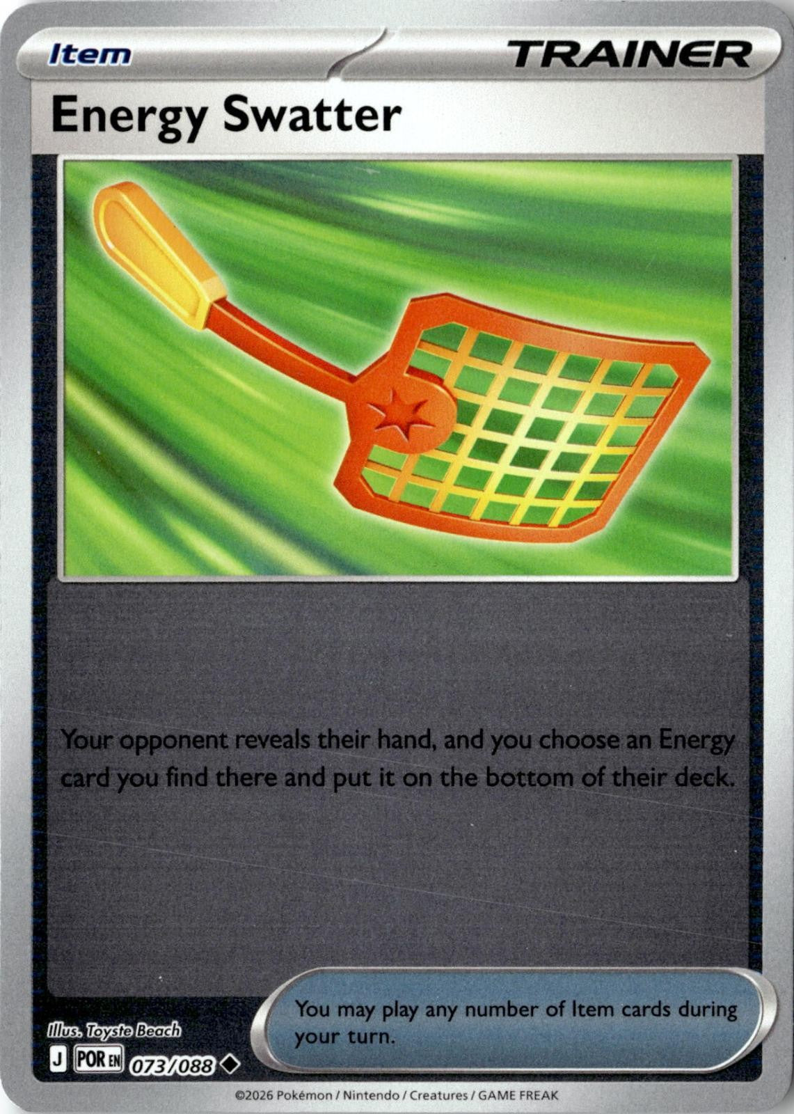 2026 POKEMON ENERGY SWATTER 073/088 UNCOMMON PERFECT ORDER REVERSE HOLO NM