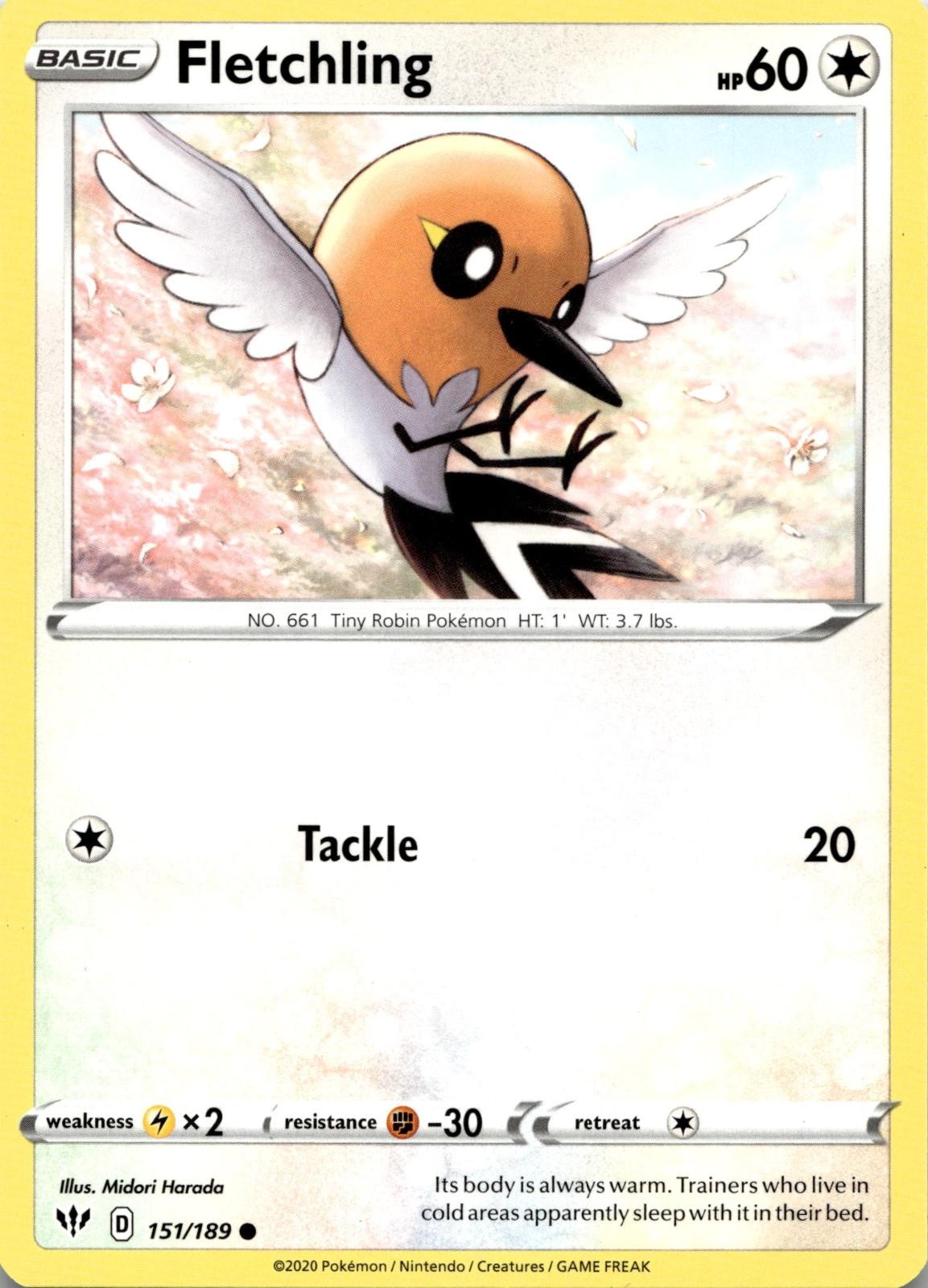 Fletchling 151/189 Common Darkness Ablaze Pokemon Near Mint
