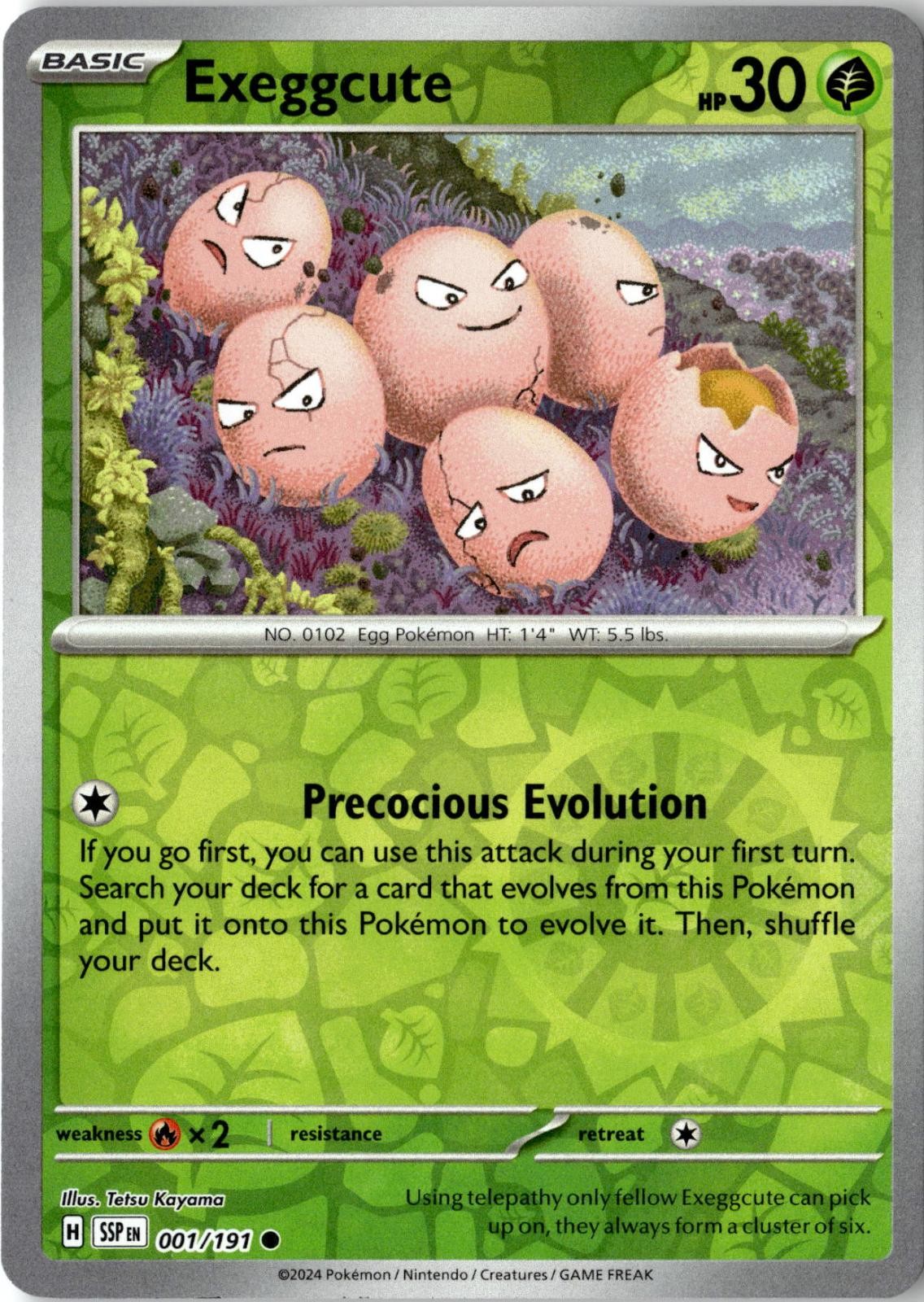 2024 POKEMON EXEGGCUTE 001/191 COMMON SURGING SPARKS REVERSE HOLO NEAR MINT