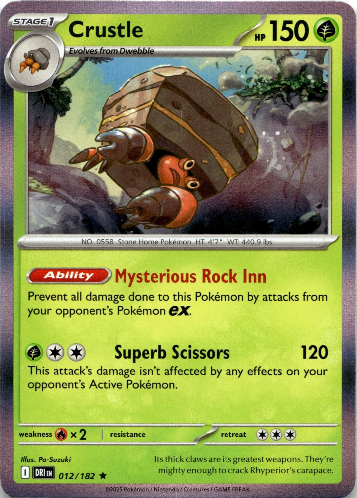 Crustle 012/182 Rare Destined Rivals Pokemon Holo Near Mint
