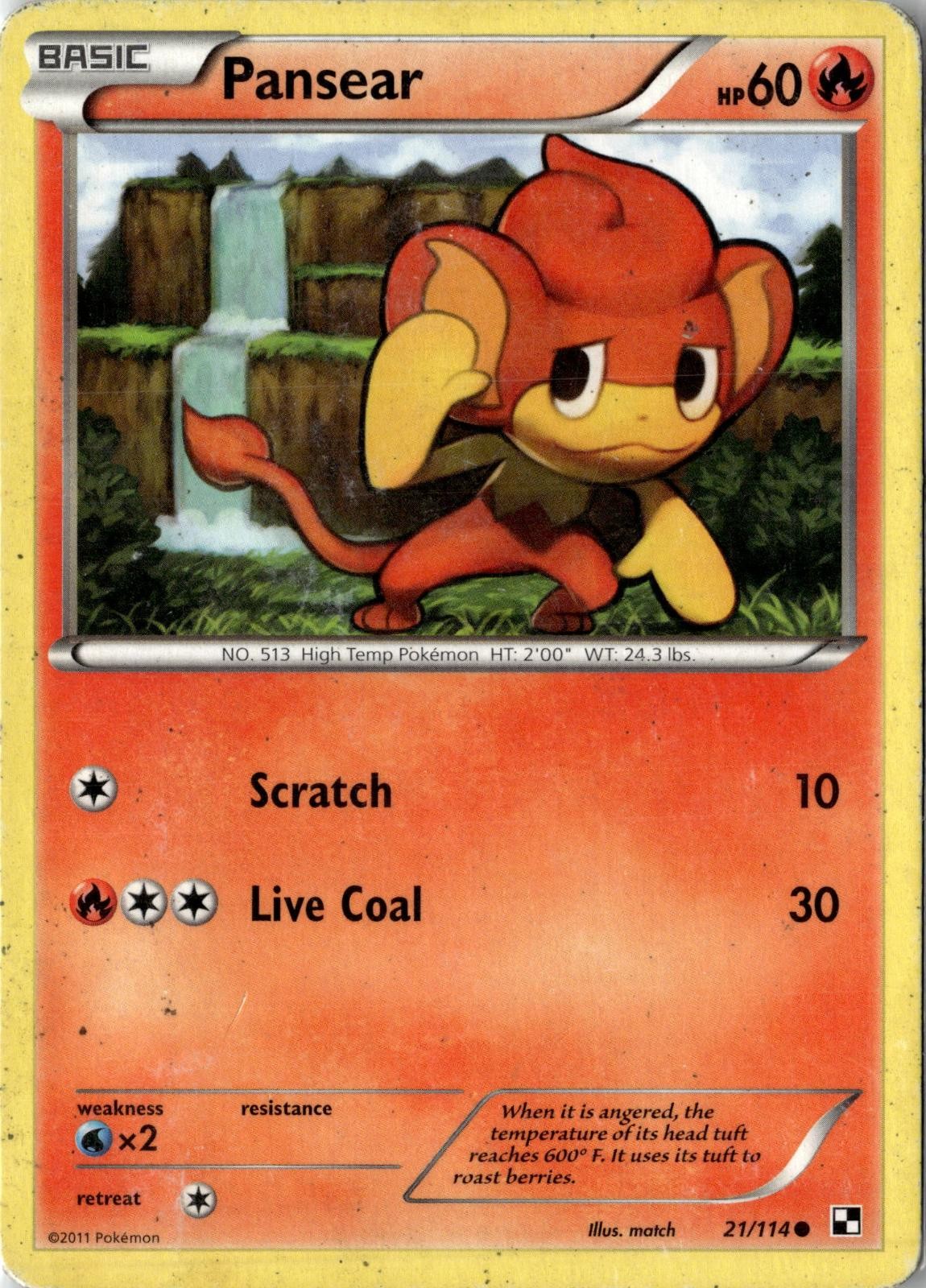 2011 POKEMON PANSEAR 21/114 COMMON BLACK & WHITE MODERATELY PLAYED