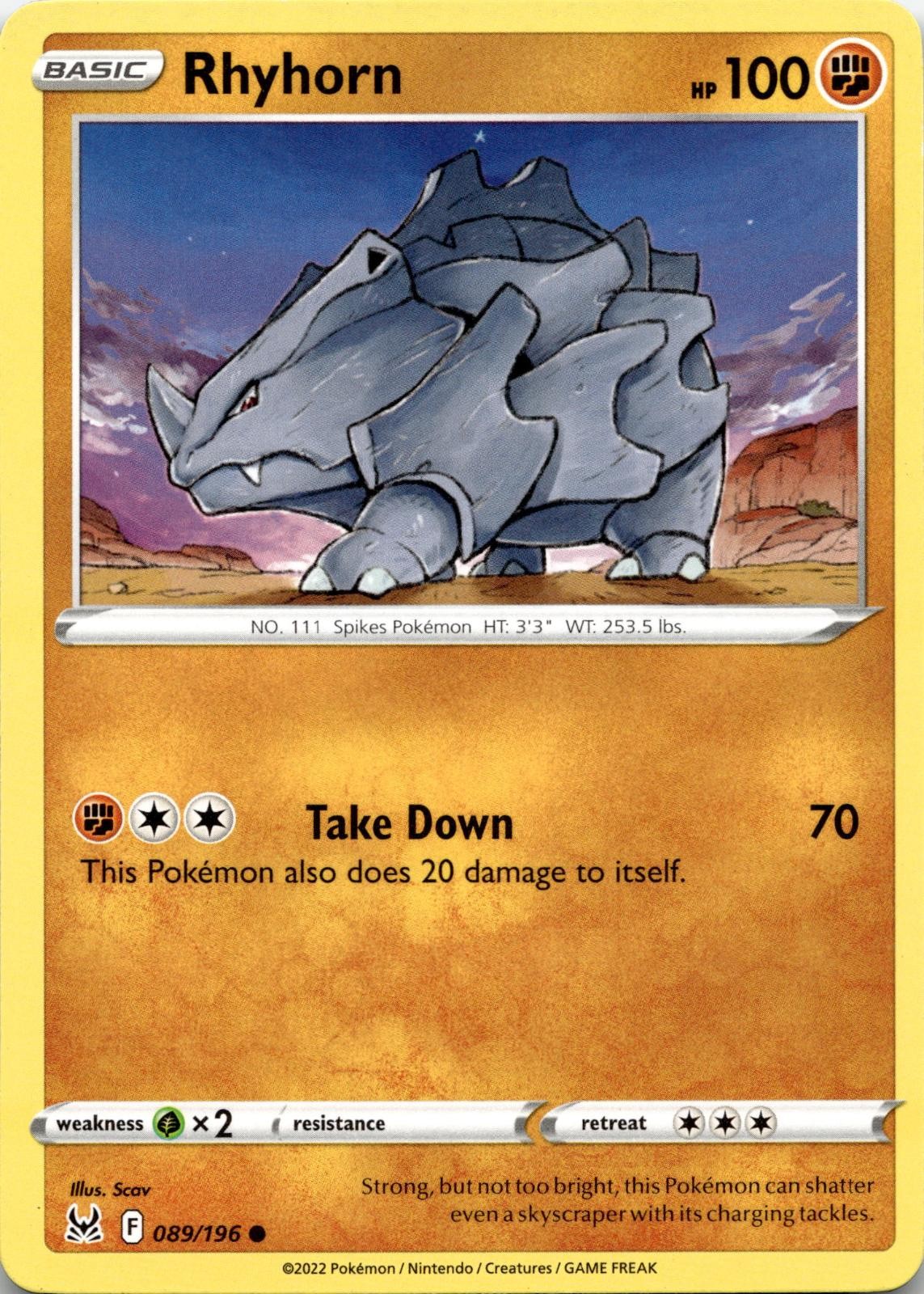 Rhyhorn 089/196 Common Lost Origin Pokemon Near Mint