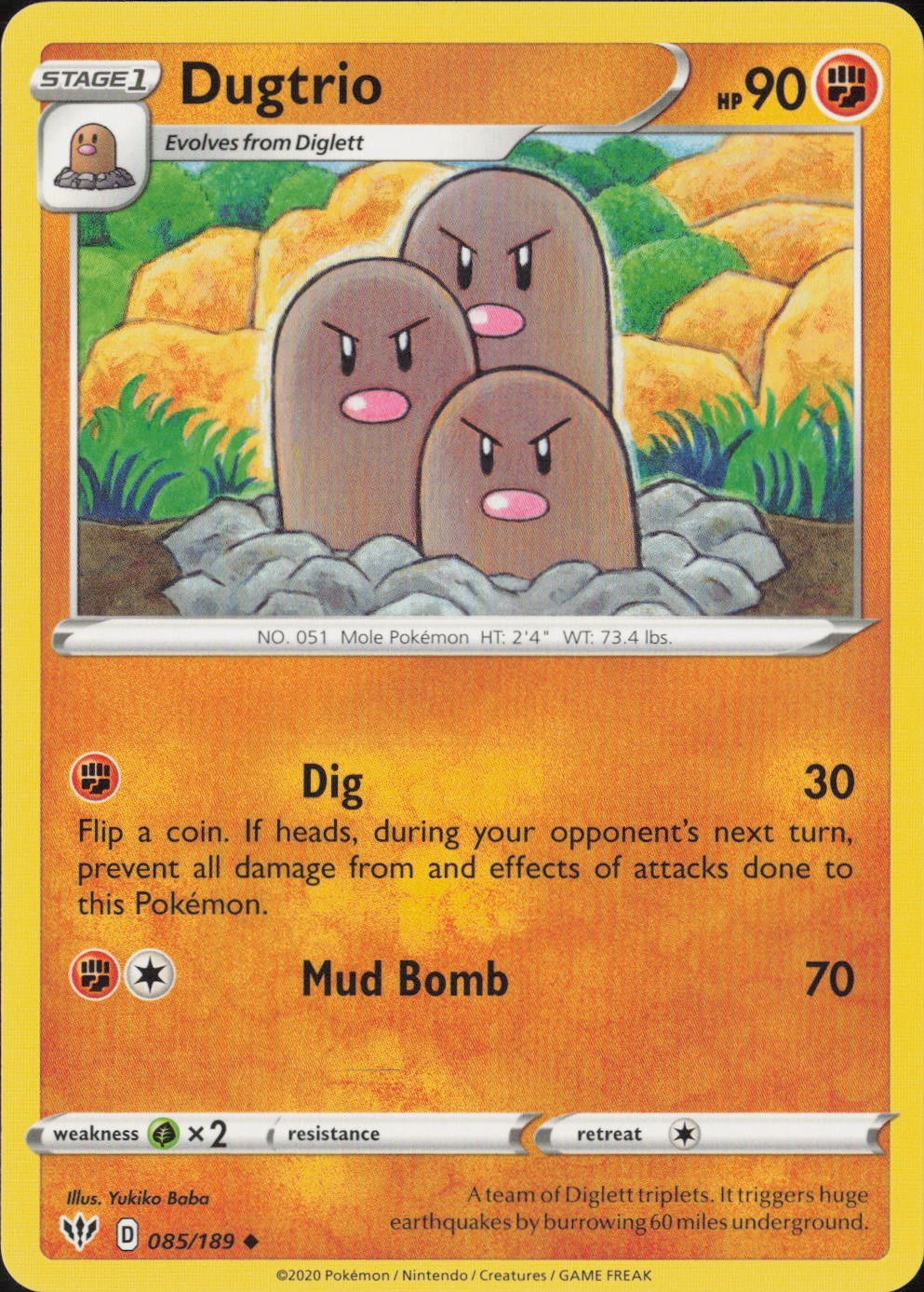 Dugtrio Uncommon SWSH03: Darkness Ablaze 085/189 NM