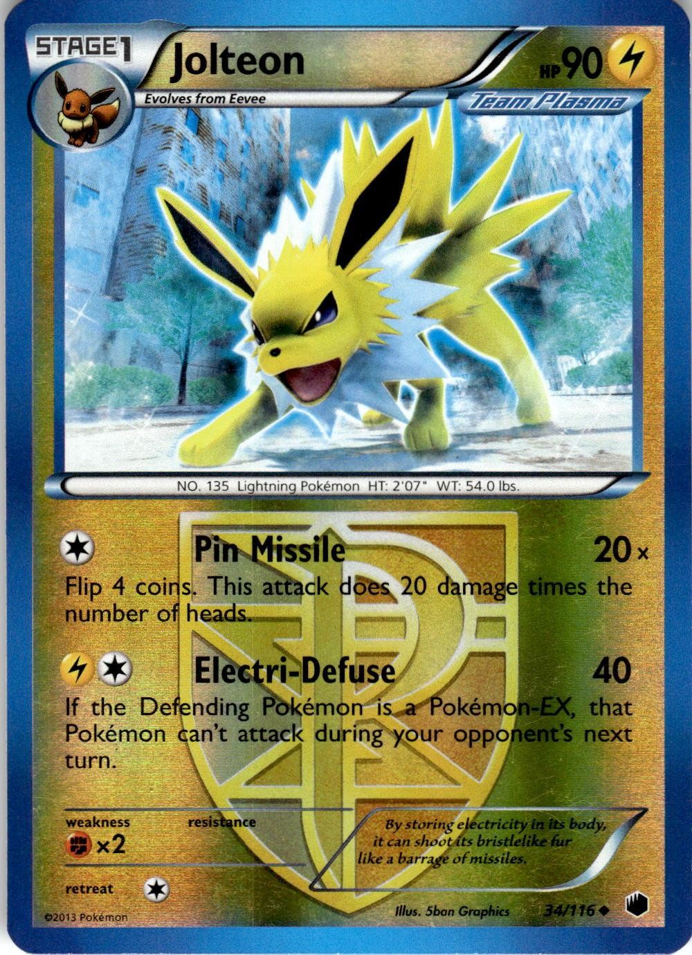 2013 POKEMON JOLTEON 34/116 UNCOMMON PLASMA FREEZE REVERSE HOLO NM/LP