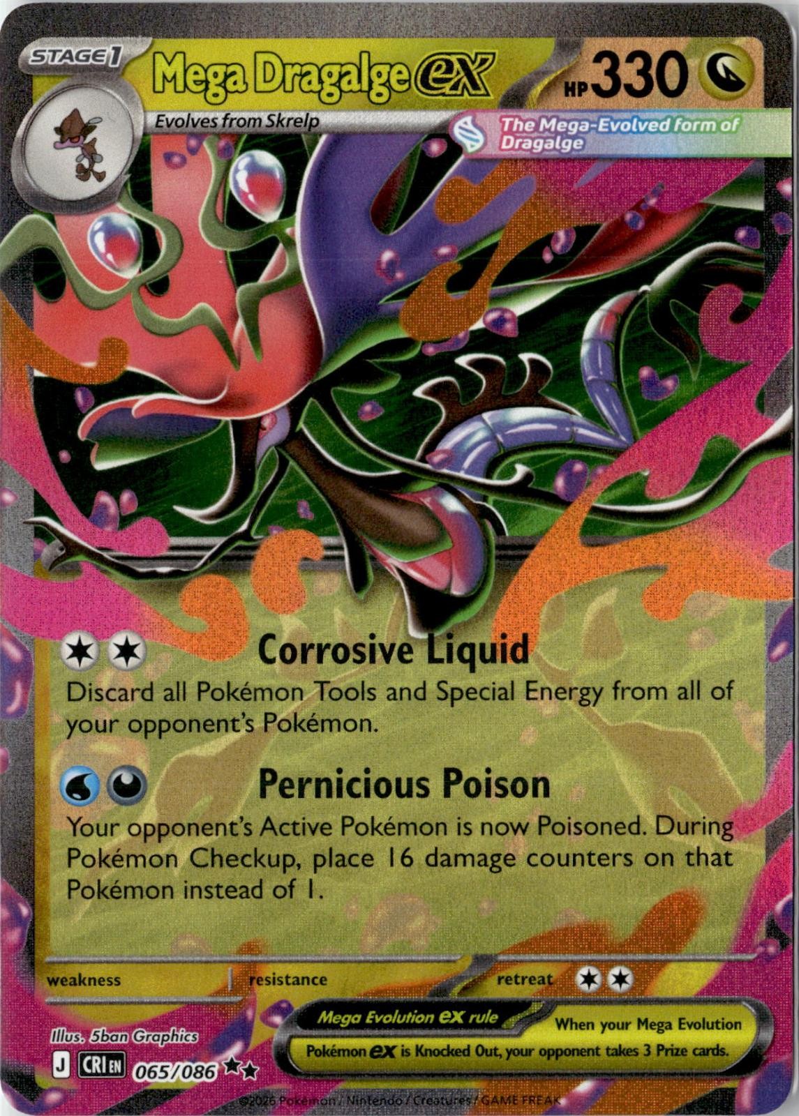 2026 POKEMON MEGA DRAGALGE EX 065/086 HOLO DOUBLE RARE CHAOS RISING NEAR MINT