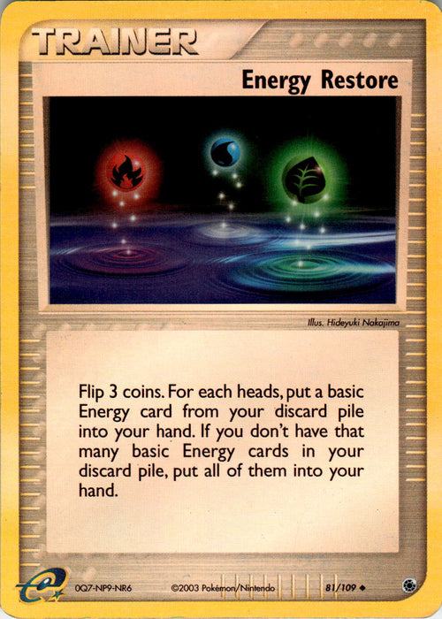 2003 POKEMON ENERGY RESTORE 81/109 UNCOMMON RUBY & SAPPHIRE REVERSE HOLO NM