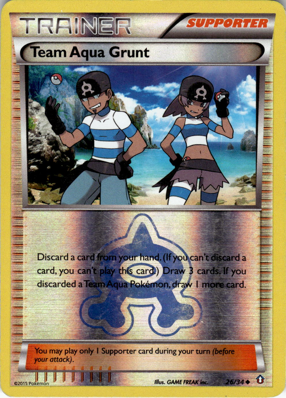 2015 POKEMON TEAM AQUA GRUNT 26/34 REVERSE HOLO DOUBLE CRISIS NEAR MINT