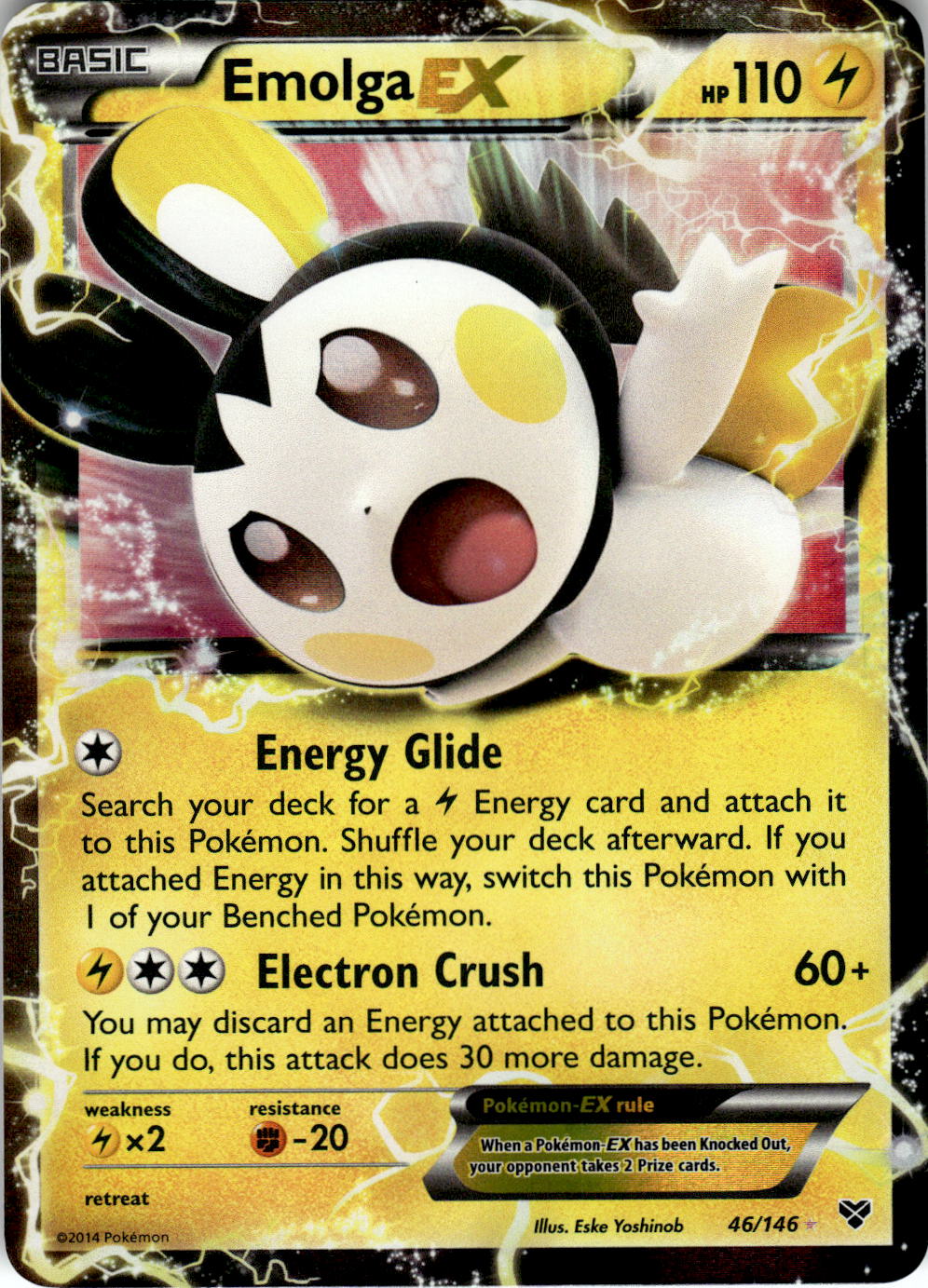2014 POKEMON EMOLGA EX 46/146 HOLO EX RARE XY BASE SET NEAR MINT