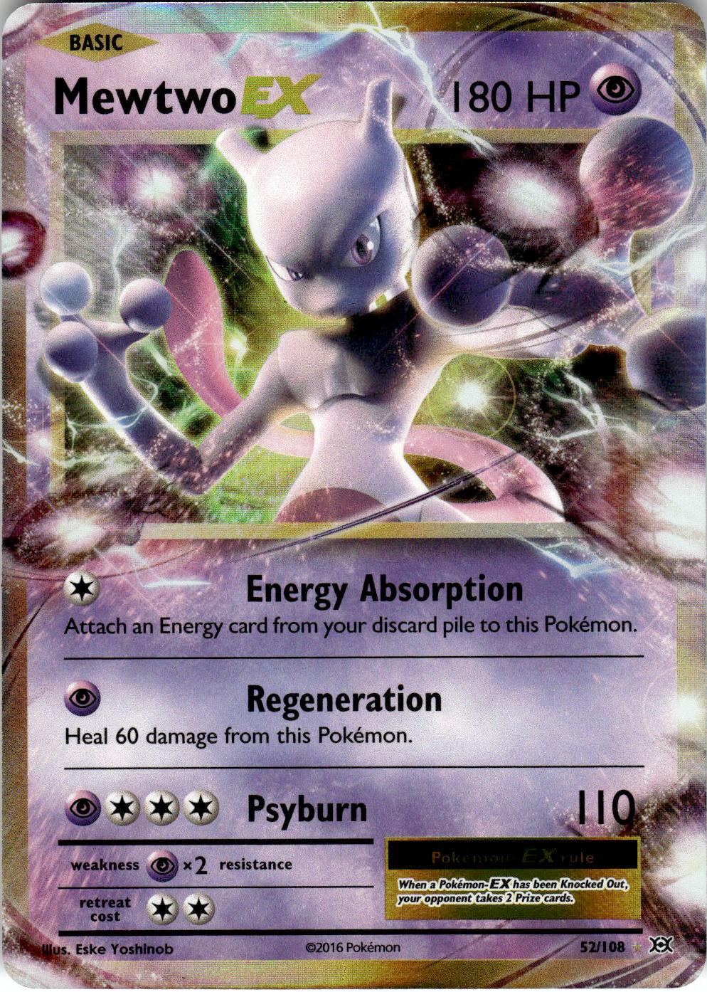 2016 POKEMON MEWTWO EX 52/108 HOLO EX RARE EVOLUTIONS NEAR MINT