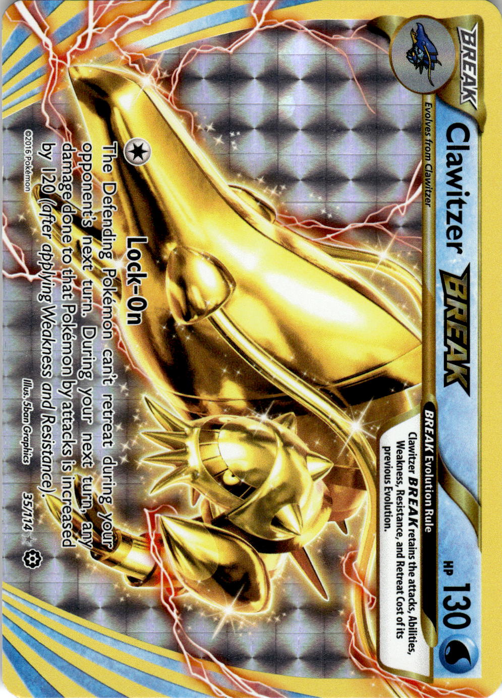 2016 POKEMON CLAWITZER BREAK 35/114 BREAK RARE STEAM SIEGE HOLO NEAR MINT