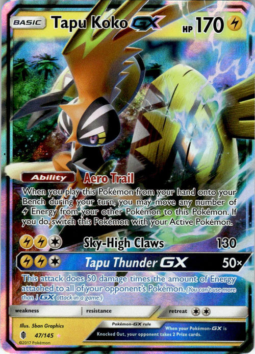 2017 POKEMON TAPU KOKO GX 47/145 HOLO ULTRA RARE GUARDIANS RISING NEAR MINT