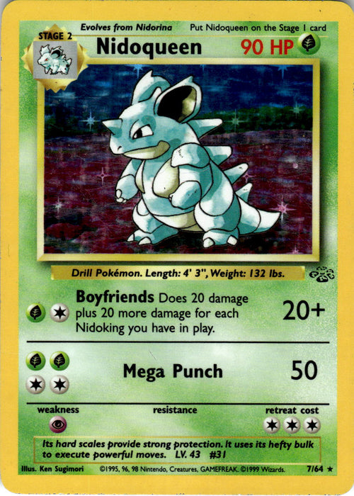 1999 POKEMON NIDOQUEEN 7/64 RARE JUNGLE UNLIMITED HOLO LIGHTLY PLAYED