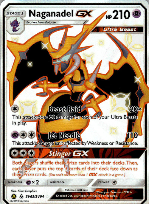 POKEMON NAGANADEL GX SV63/SV94 SHINY GX RARE HIDDEN FATES SHINY VAULT HOLO NM