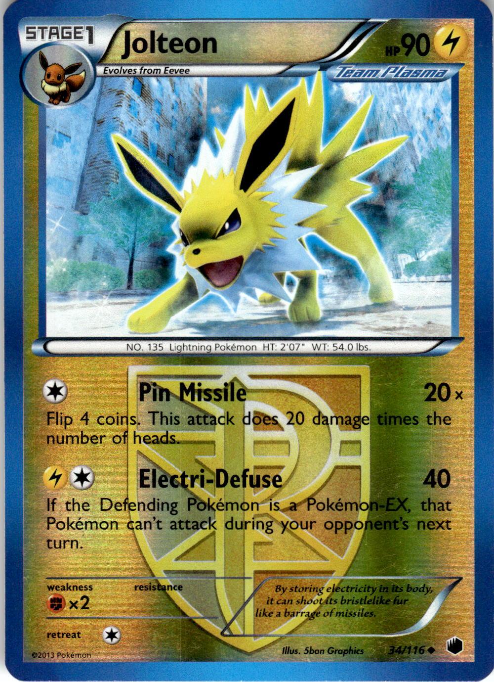 2013 POKEMON JOLTEON 34/116 UNCOMMON PLASMA FREEZE REVERSE HOLO NEAR MINT