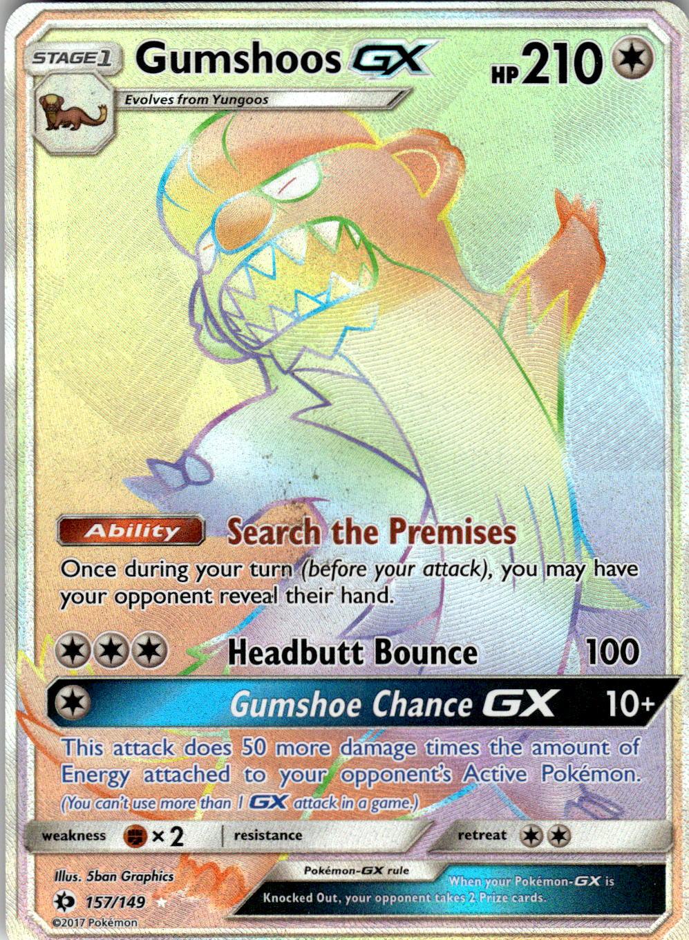 2017 POKEMON GUMSHOOS GX (SECRET) 157/149 HOLO SECRET RARE SM BASE SET NEAR MINT