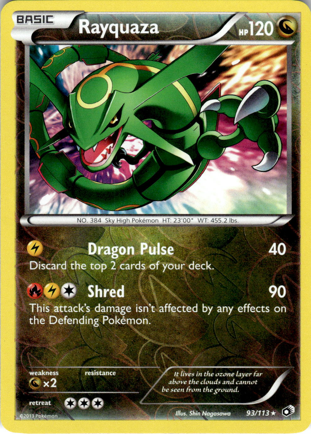2013 POKEMON RAYQUAZA 93/113 HOLO RARE LEGENDARY TREASURES REVERSE HOLO NM