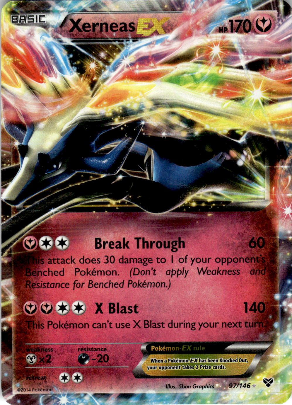 2014 POKEMON XERNEAS EX 97/146 HOLO EX RARE XY BASE SET NEAR MINT