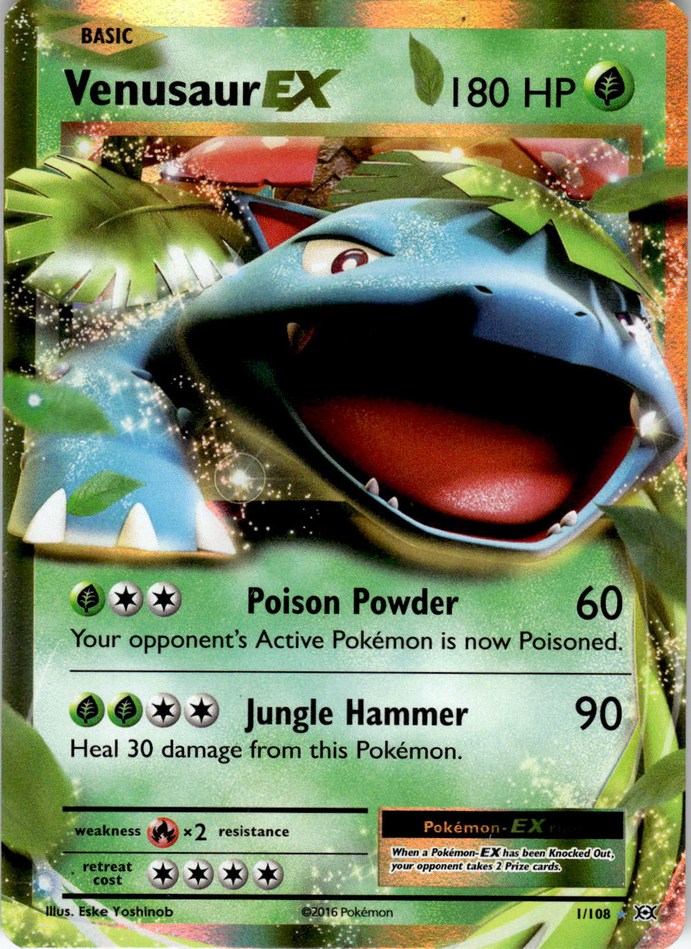2016 POKEMON VENUSAUR EX 1/108 HOLO EX RARE EVOLUTIONS NEAR MINT