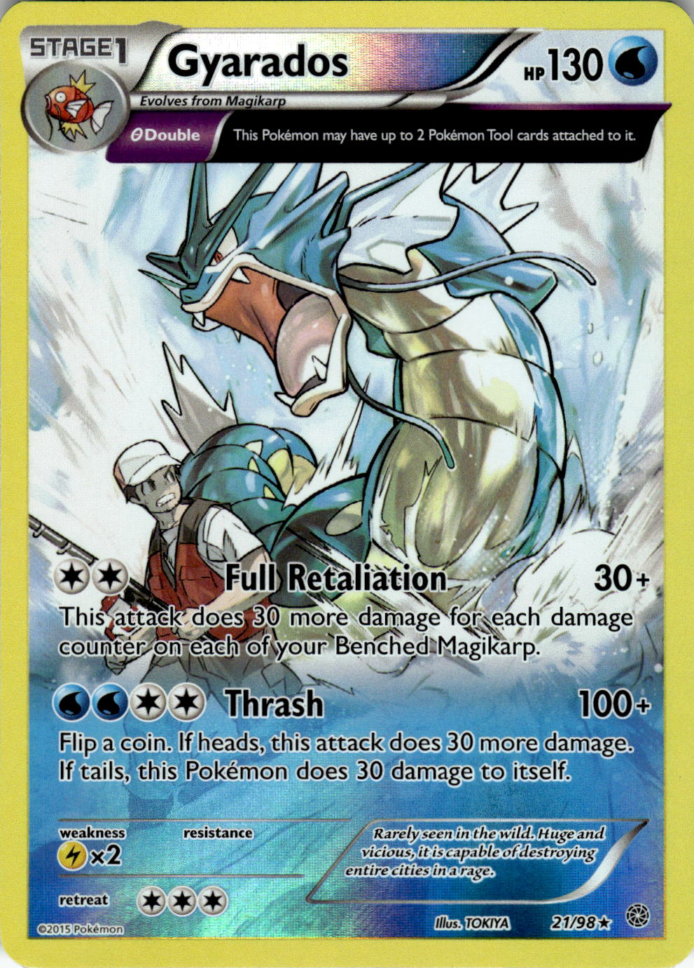 2015 POKEMON GYARADOS 21/98 RARE ANCIENT ORIGINS REVERSE HOLO NEAR MINT