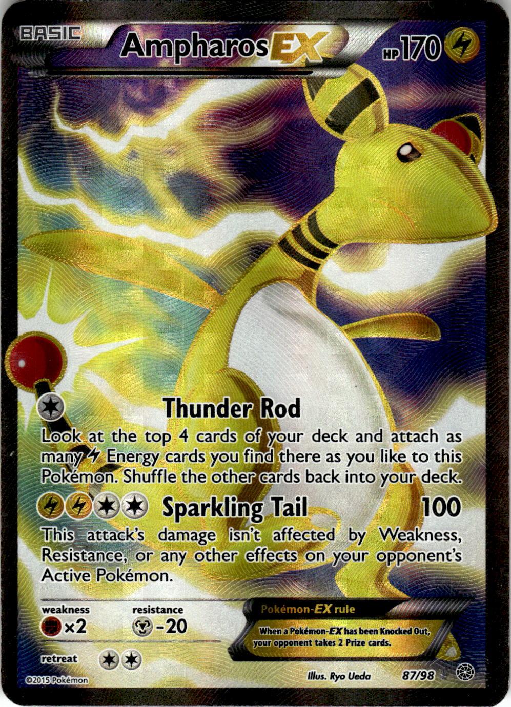 2015 POKEMON AMPHAROS EX 87/98 ULTRA RARE ANCIENT ORIGINS HOLO NEAR MINT
