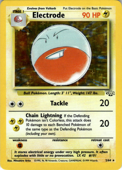 1999 POKEMON ELECTRODE 2/64 RARE JUNGLE UNLIMITED HOLO NEAR MINT