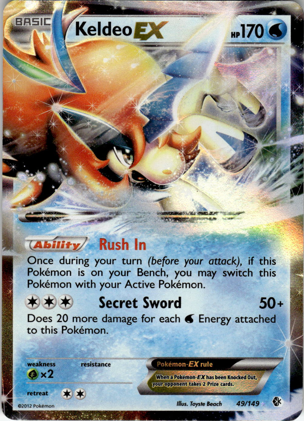 2012 POKEMON KELDEO EX 49/149 HOLO EX RARE BOUNDARIES CROSSED NEAR MINT