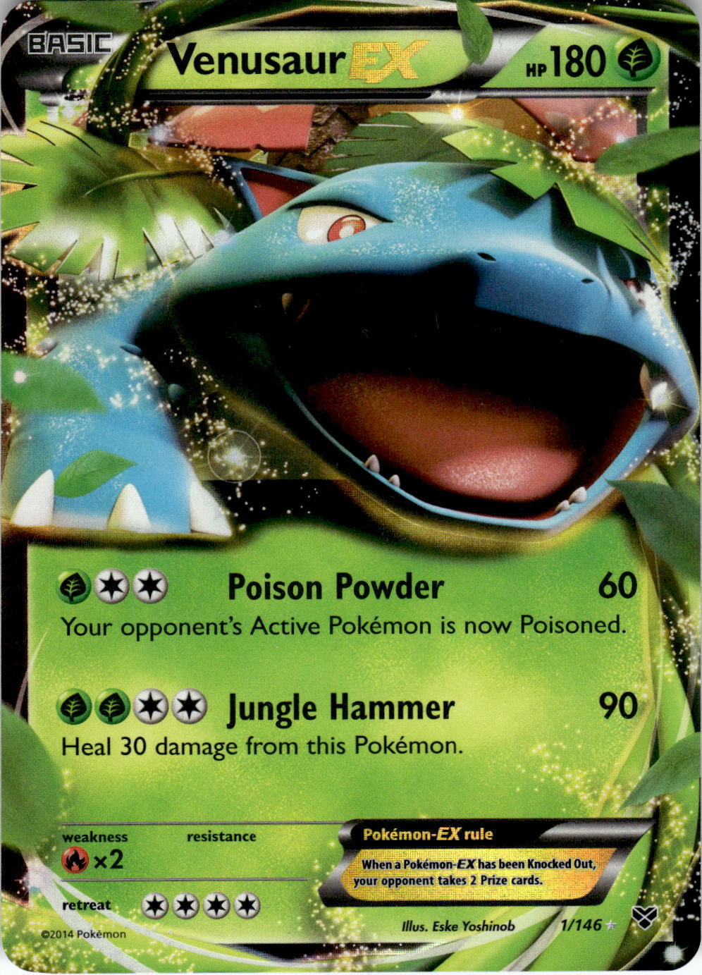 2014 POKEMON VENUSAUR EX 1/146 HOLO ULTRA RARE XY BASE SET NEAR MINT