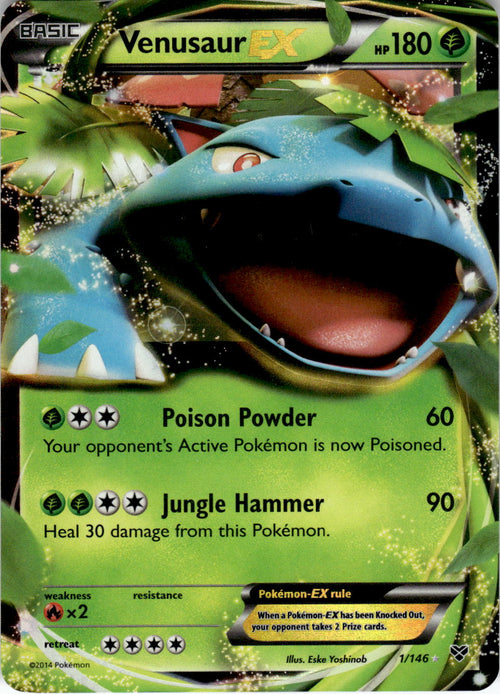 2014 POKEMON VENUSAUR EX 1/146 HOLO ULTRA RARE XY BASE SET NEAR MINT